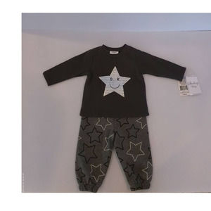 Sterling Baby 2 Pc Sweatsuit Grey with Stars etc 0-3 mo NWT
